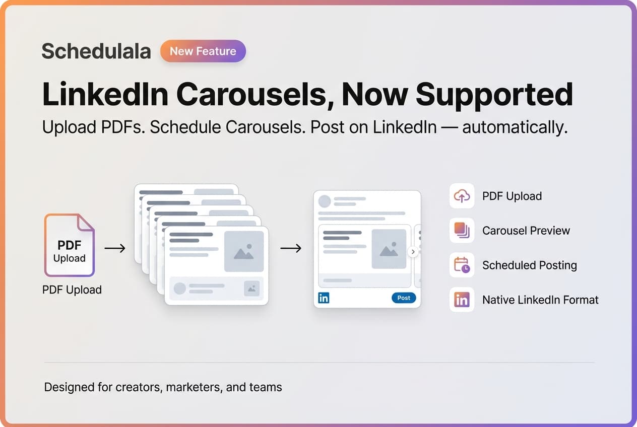LinkedIn PDF carousel scheduling feature announcement