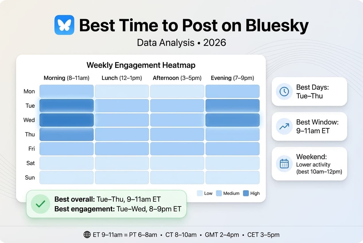 Best time to post on Bluesky 2026 data analysis