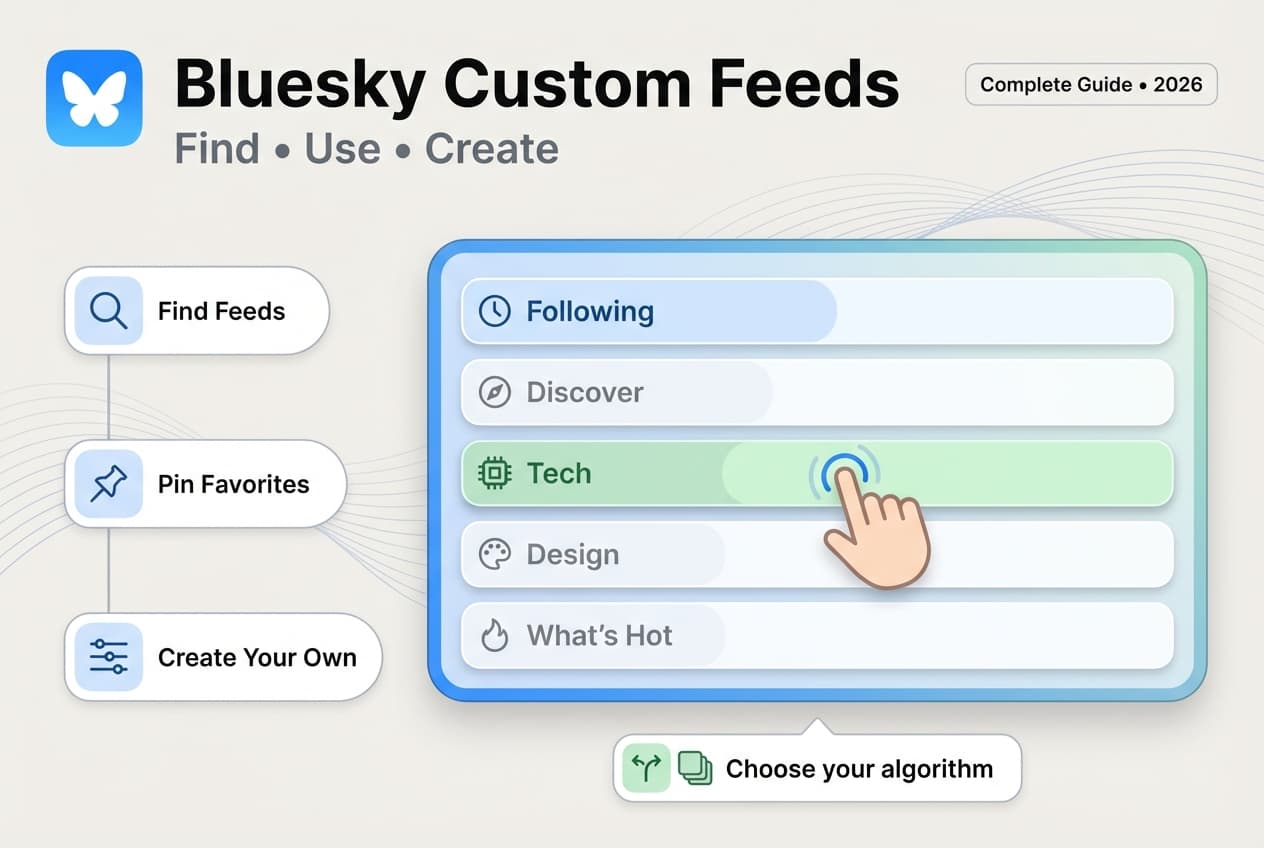 Guia de feeds personalizados do Bluesky 2026