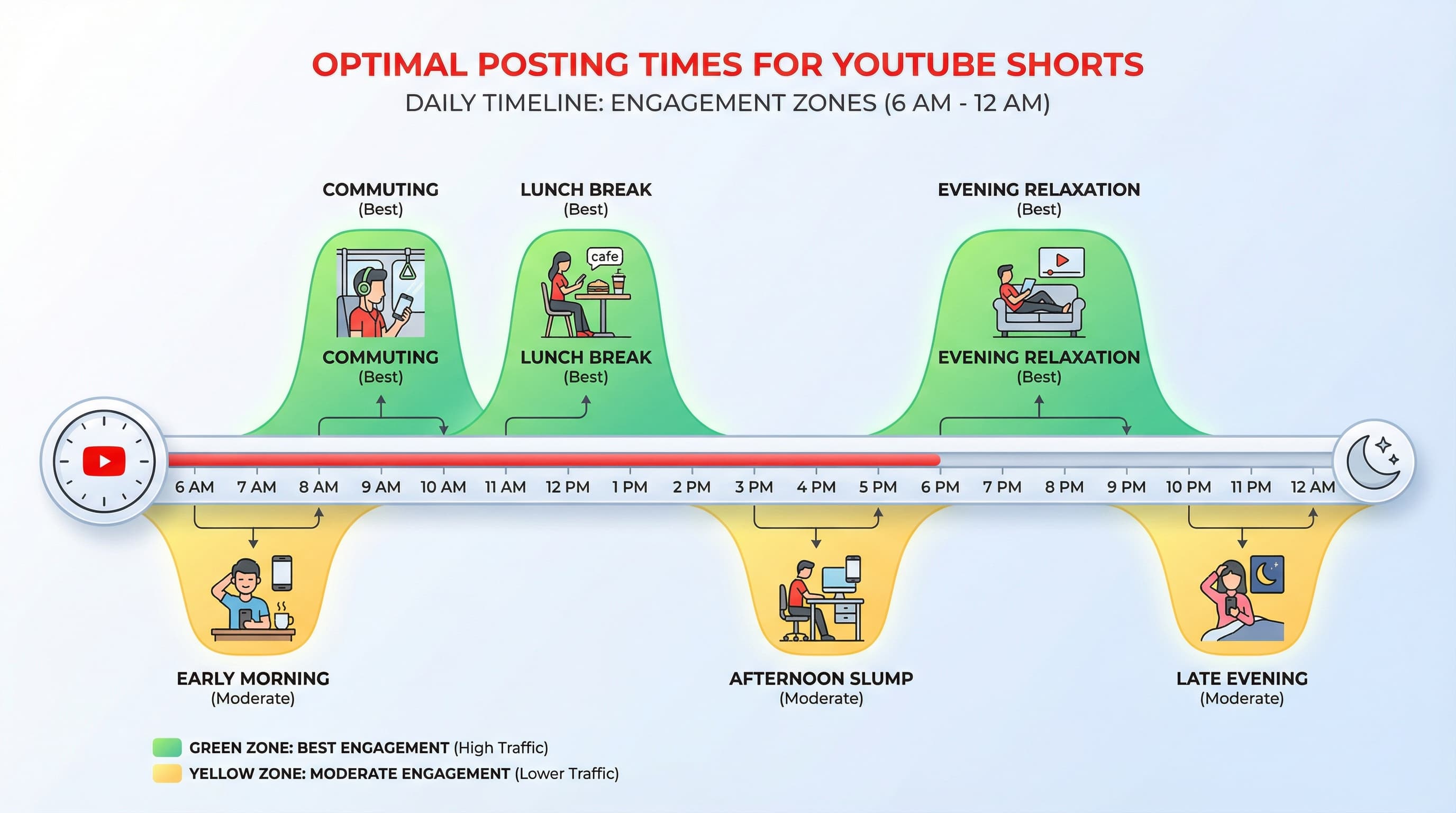Horarios optimos de publicacion para YouTube Shorts a lo largo del dia