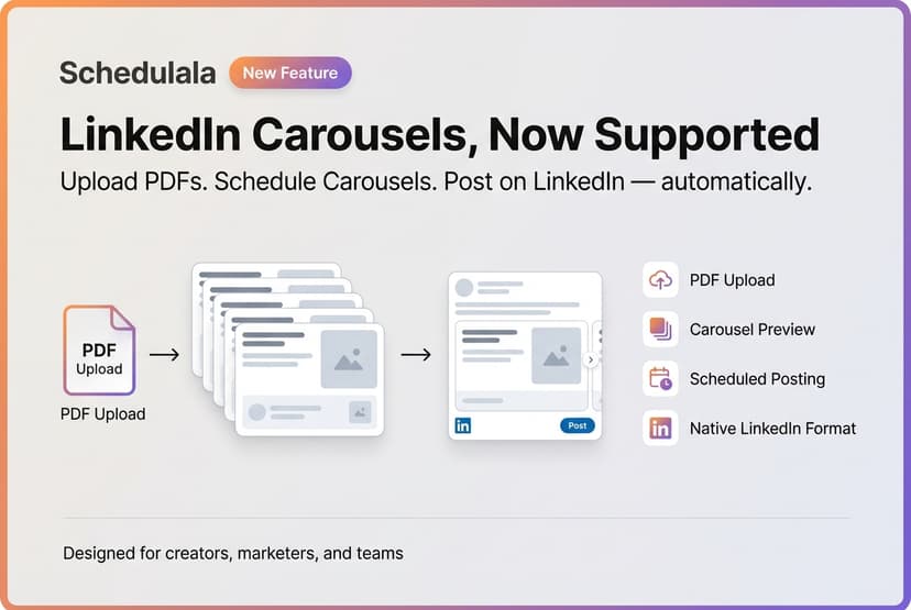 LinkedIn PDF carousel scheduling feature announcement