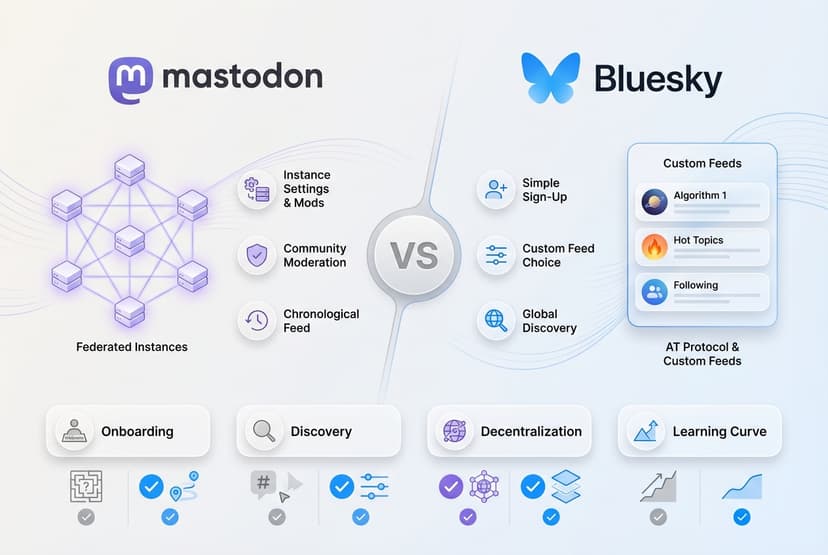 Mastodon vs Bluesky comparison 2026